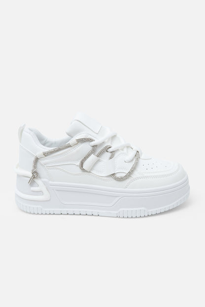 Crystal Spark Trainers White, bringing attention to rope-style laces with sparkly threading