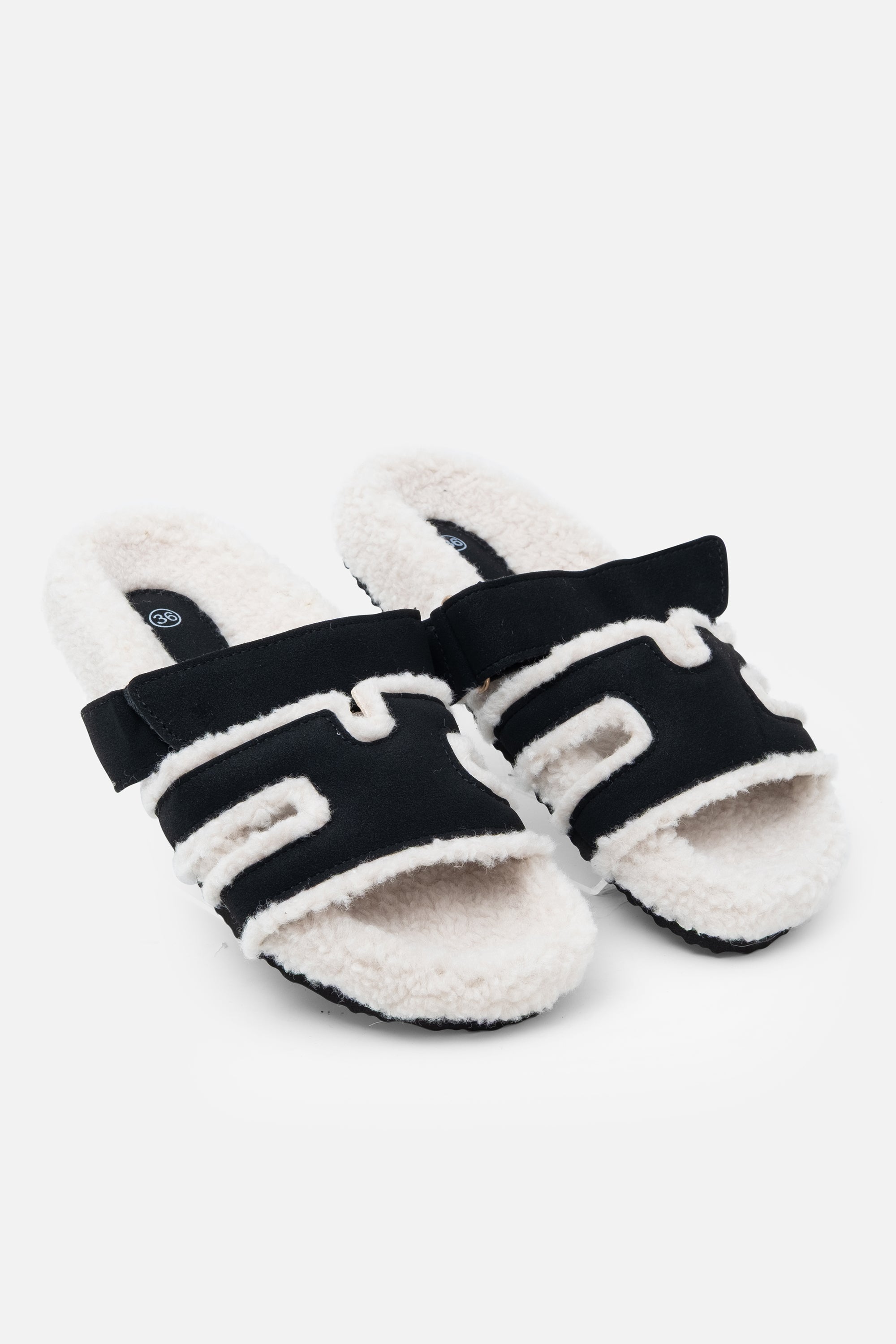 Snuggle Chic Slipper Sliders Black, featuring adjustable Velcro strap
