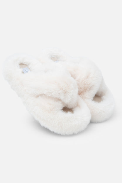 Plush Kiss Slipper Sliders Nude, featuring faux fur upper and lining for maximum comfort
