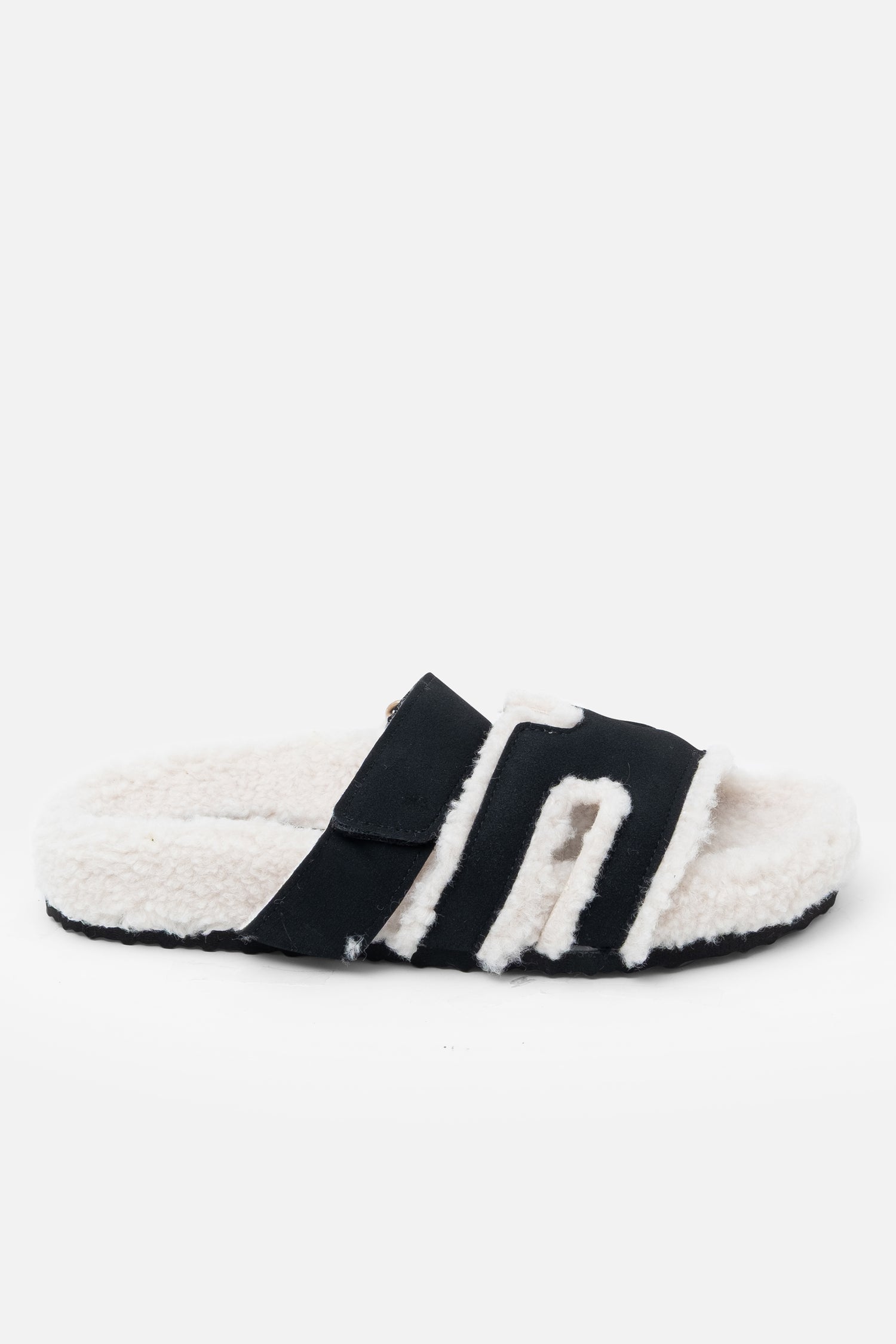 Snuggle Chic Slipper Sliders Black, featuring faux shearling lining &amp; suede-effect upper