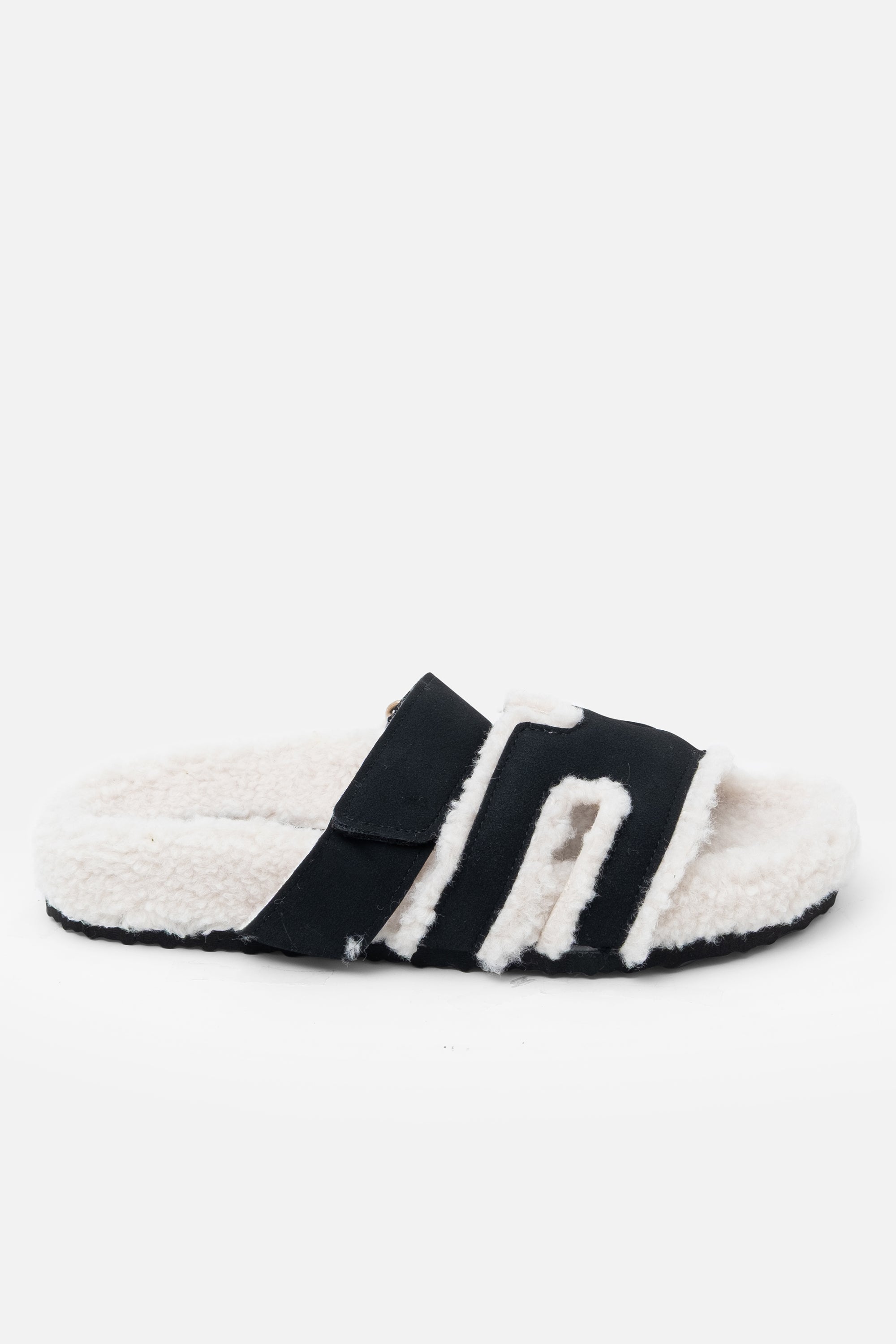 Snuggle Chic Slipper Sliders Black, featuring faux shearling lining &amp; suede-effect upper