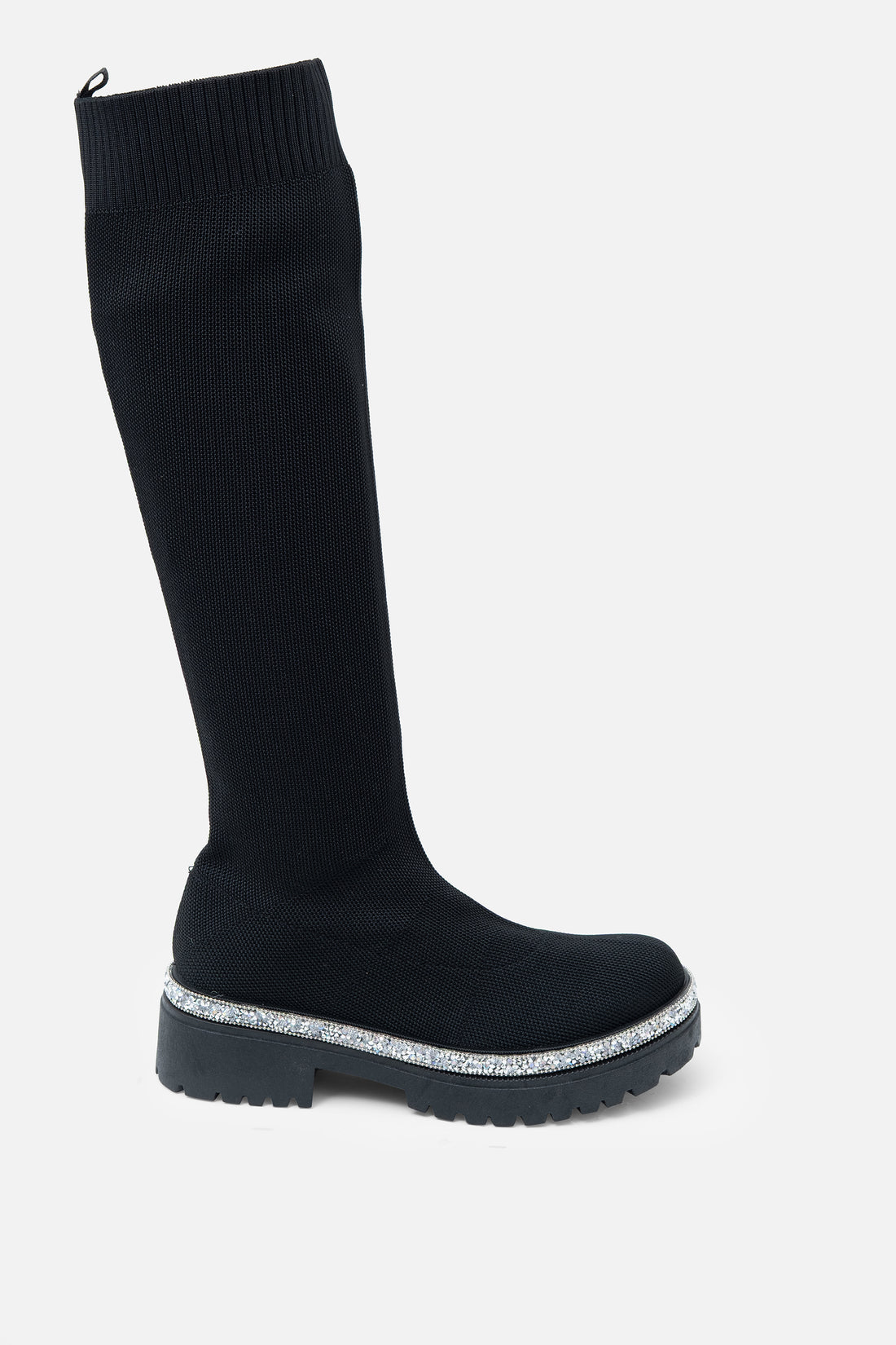 Sparkly Calf Stretch Sock Boots Black, showcasing sock Boots