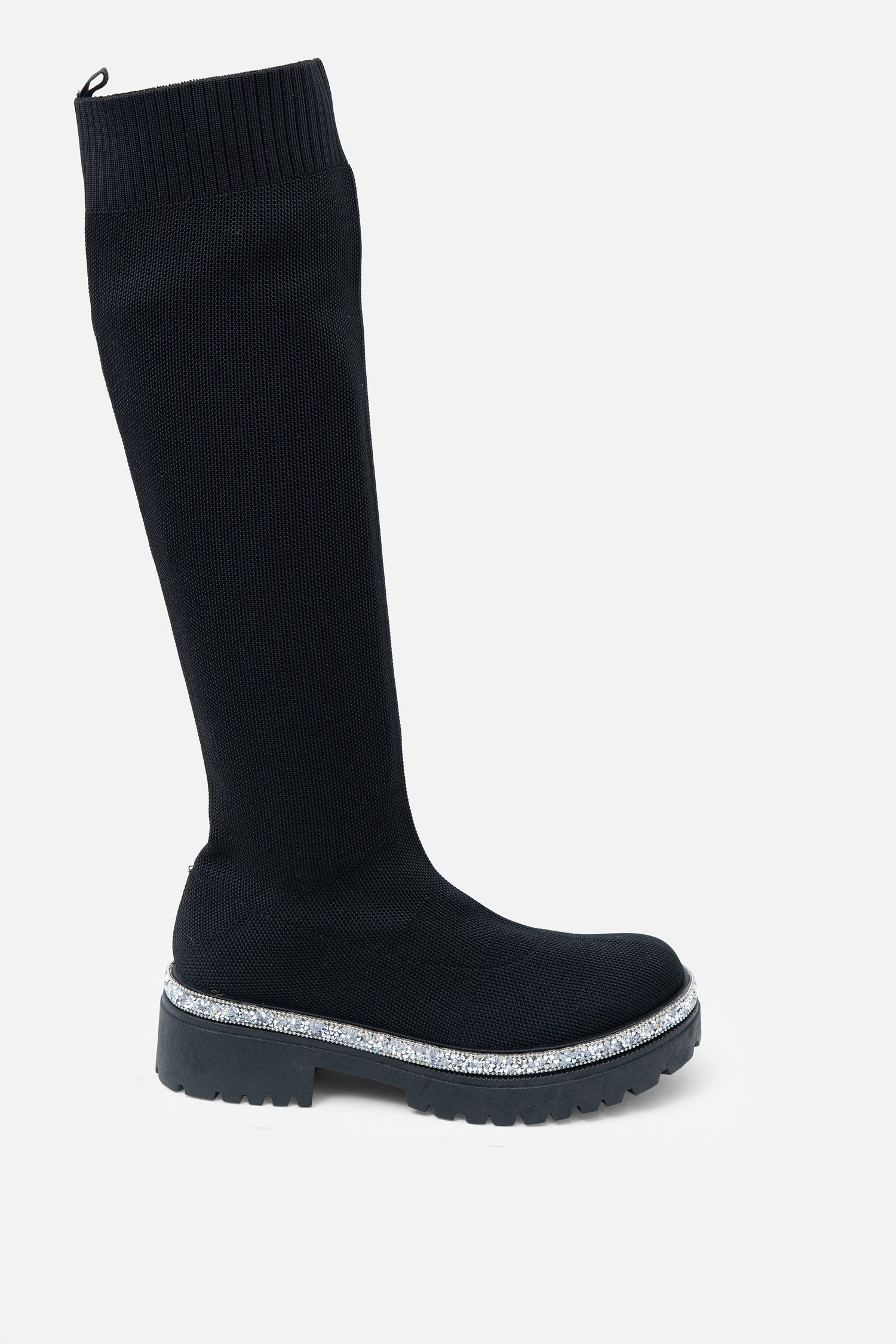 Sparkly Calf Stretch Sock Boots Black, showcasing sock Boots