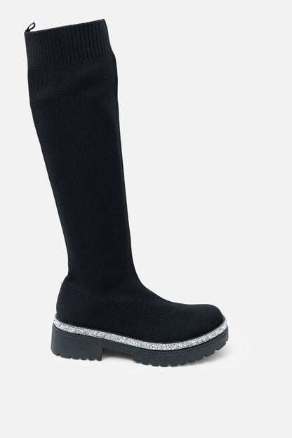 Sparkly Calf Stretch Sock Boots Black, showcasing sock Boots