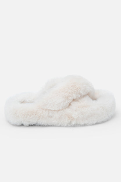 Plush Kiss Slipper Sliders Nude, featuring fluffy Open-Toe Crossover Slippers
