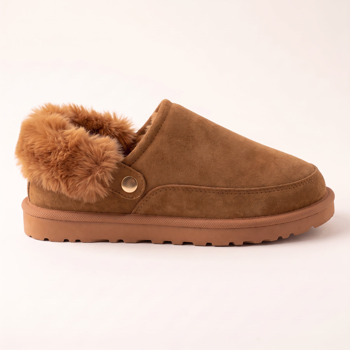 Sasha Faux Suede Fur Lined Mule Slippers Camel