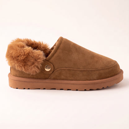 Sasha Faux Suede Fur Lined Mule Slippers Camel
