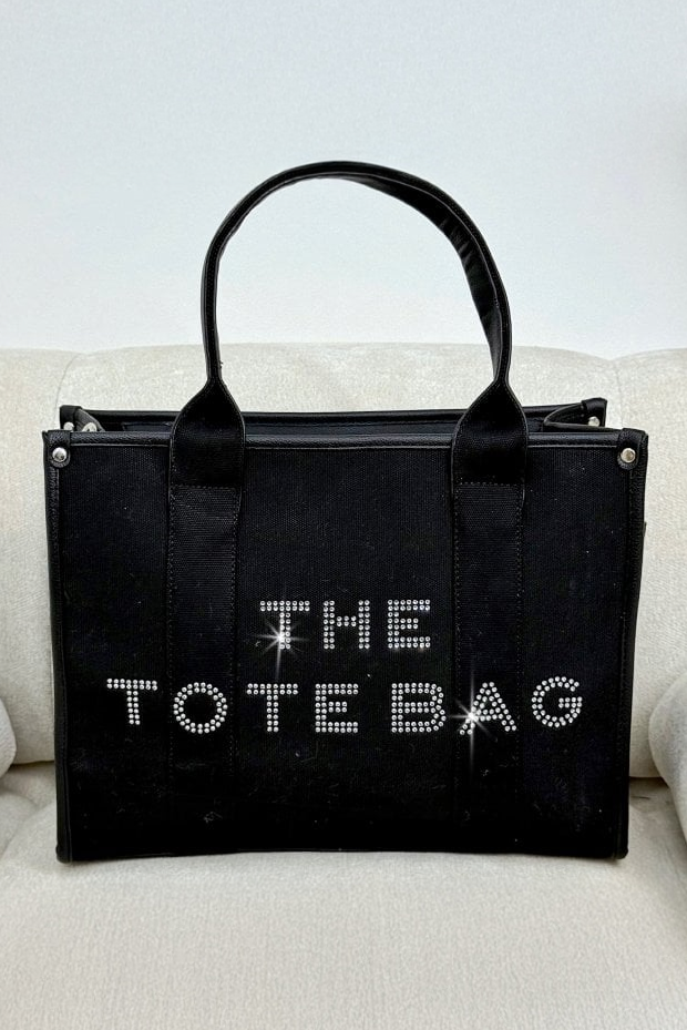 Sparkly Canvas Large Tote Bag Black - Canvas with sparkly rhinestone text
