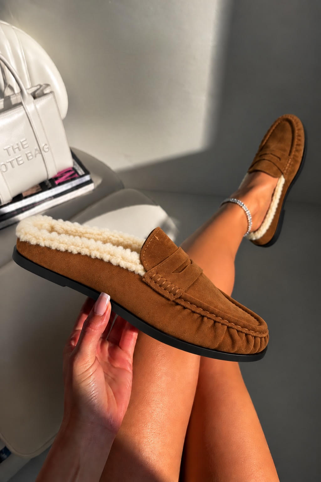 Hazel Faux Suede Moccasin Fleece-Lined Slip On Loafer Flats Camel